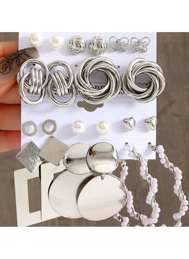 Goolsky 11-Pair Silver Earring Set for Women – Minimalist Stud, Hoop & Dangle Earrings, Elegant Everyday Jewelry Collection - Image 1