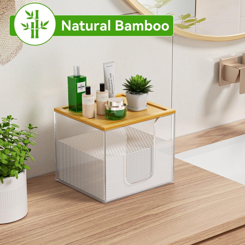 VITVITI Disposable Face Towel Holder Box, Acrylic Facial Towel Container for XL Clean Skin Club, Large Disposable Face Towels Storage with Bamboo Lid, for Bathroom, Vanity Makeup, Clear - Image 3