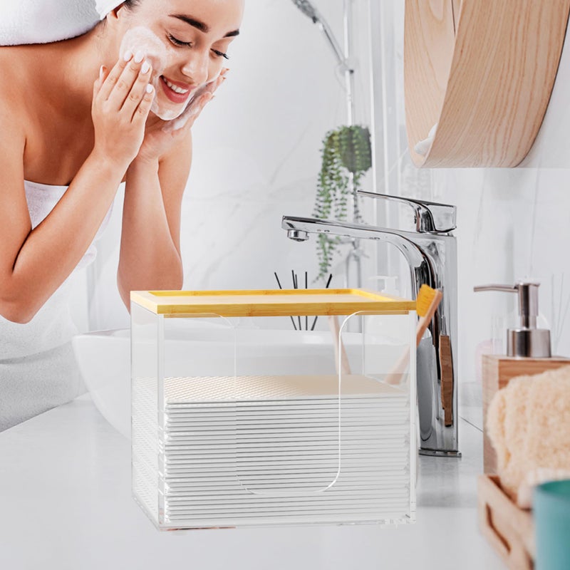 VITVITI Disposable Face Towel Holder Box, Acrylic Facial Towel Container for XL Clean Skin Club, Large Disposable Face Towels Storage with Bamboo Lid, for Bathroom, Vanity Makeup, Clear - Image 5