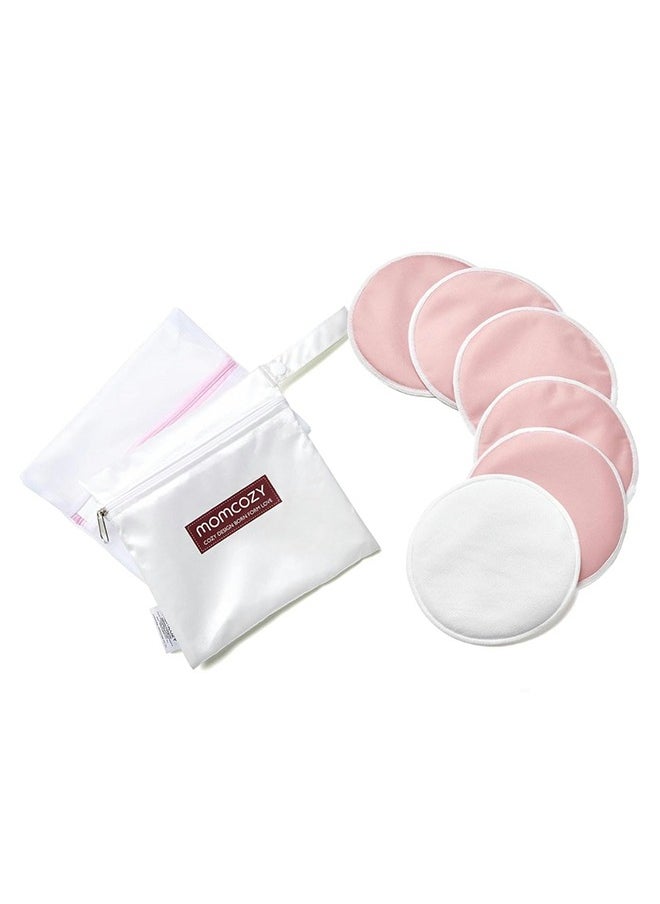 Momcozy Pack Of 6 Reusable Absorbent Fabric And 3-layer Washable Breast Nursing Pads With Dry And Wet Separation Bag And Wash Bag  - Image 1