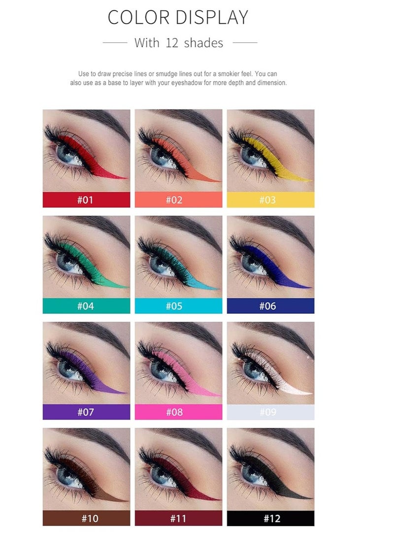 Bestland BestLand 12 Colors Matte Liquid Eyeliner Set Rainbow Colorful Neon Eyeliner Pencil Pigmented Waterproof Smudgeproof Long Lasting Gel Eye Liner Christmas Makeup Gift Kit for Women (Set E)  - Image 2