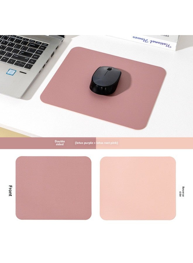 Simple Leather Mouse Pad Small Size Computer Office Desk Mat Advertising Game Mouse Pad Custom Logo Pattern-Color:21*25cm-Pattern:Lotus Root Purple + Lotus Root Pink - Image 1