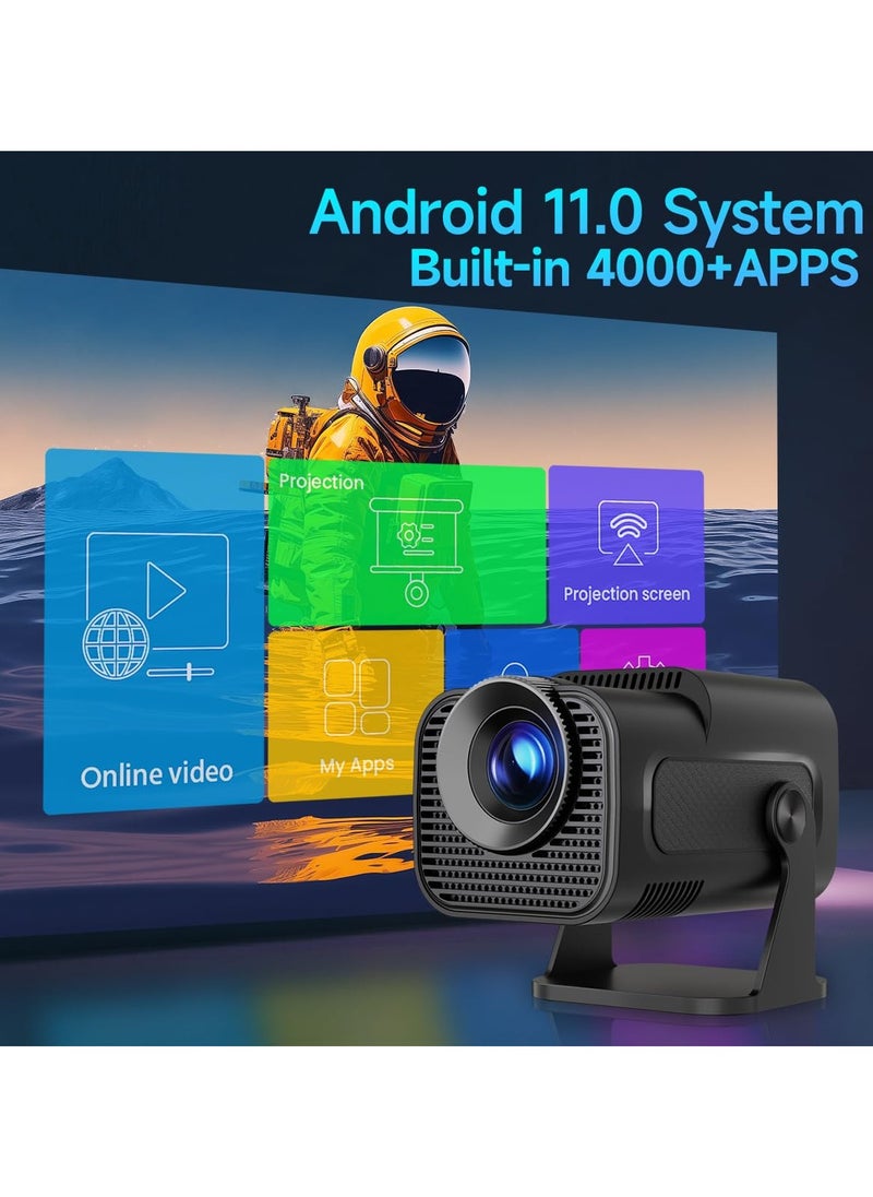 Generic - New HY320 Mini Portable Auto Keystone Projector, Native 1080P Smart Projector, FHD 4K Supported, 10000 Lumens, WiFi 6, BT 5.0, 180° Rotation, Built-in Android 11.0, Built-in Speaker, Outdoor & Home Theater Video Projector, 390 ANSI, Compatible with TV Stick/HDMI/USB/PS5/PS4/iOS - Black - Image 1