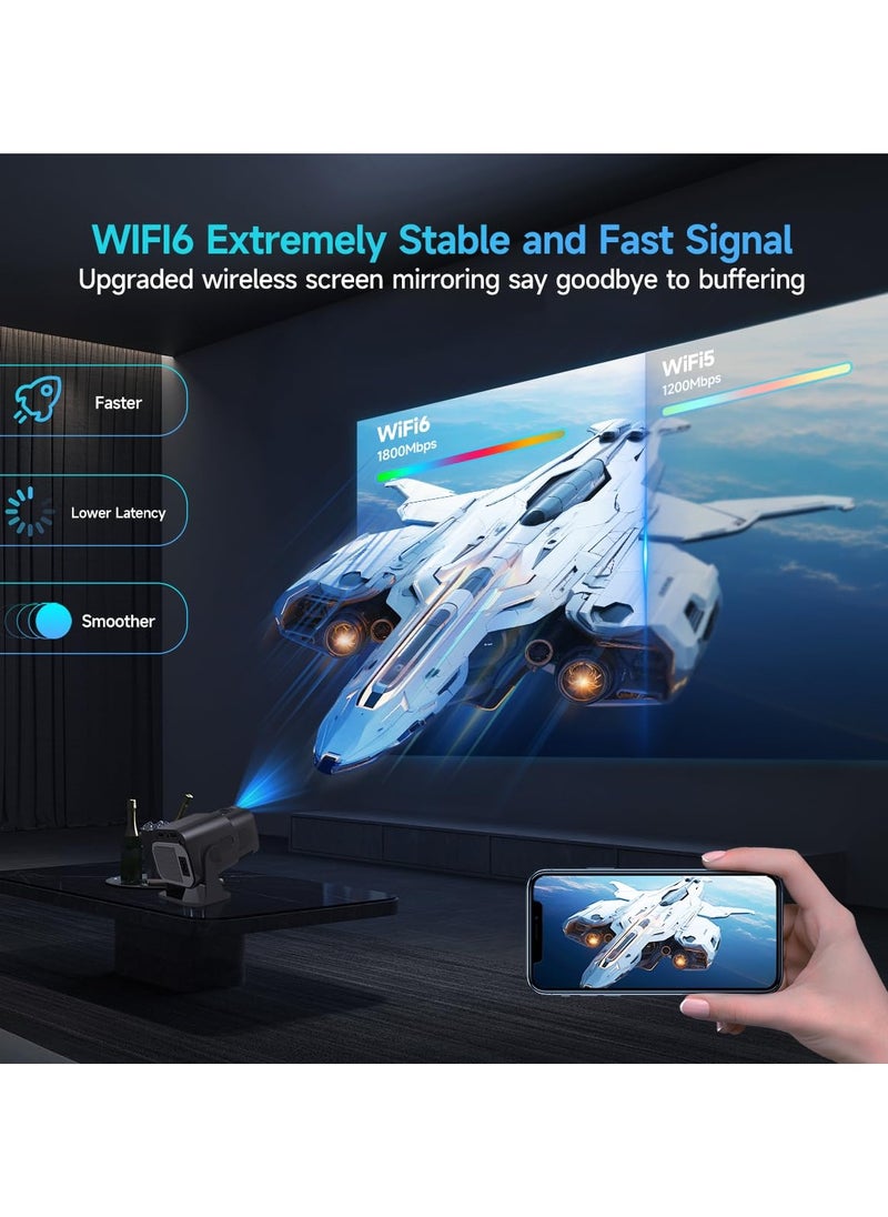 Generic - New HY320 Mini Portable Auto Keystone Projector, Native 1080P Smart Projector, FHD 4K Supported, 10000 Lumens, WiFi 6, BT 5.0, 180° Rotation, Built-in Android 11.0, Built-in Speaker, Outdoor & Home Theater Video Projector, 390 ANSI, Compatible with TV Stick/HDMI/USB/PS5/PS4/iOS - Black - Image 1