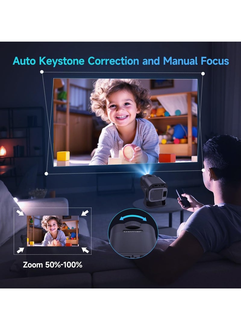 Generic - New HY320 Mini Portable Auto Keystone Projector, Native 1080P Smart Projector, FHD 4K Supported, 10000 Lumens, WiFi 6, BT 5.0, 180° Rotation, Built-in Android 11.0, Built-in Speaker, Outdoor & Home Theater Video Projector, 390 ANSI, Compatible with TV Stick/HDMI/USB/PS5/PS4/iOS - Black - Image 1