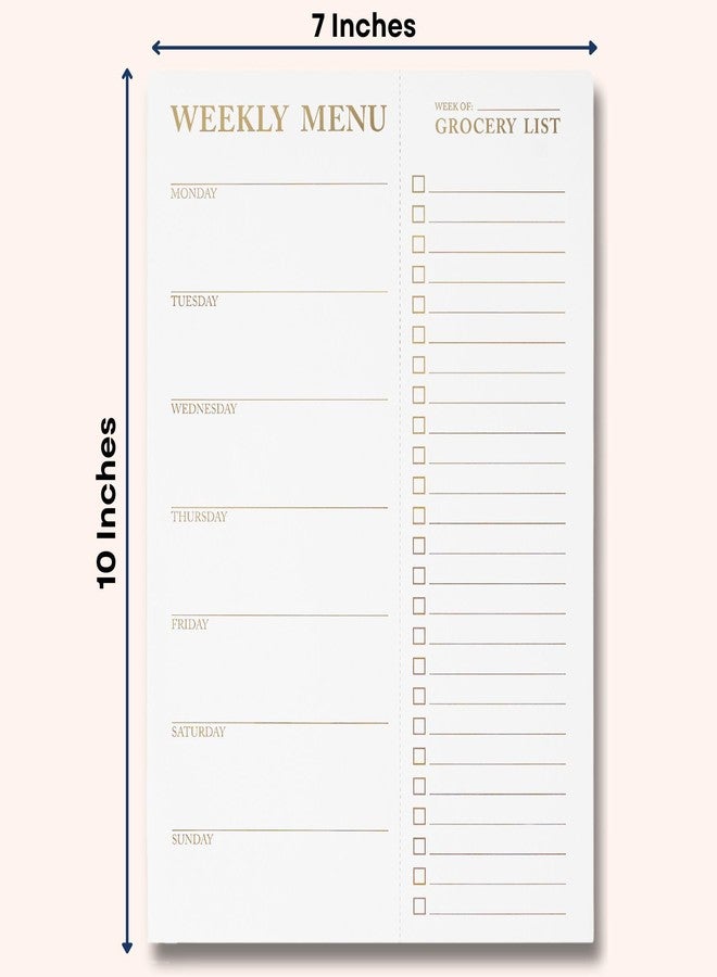 Paperell White Magnetic Meal Planner Notepad & Tear Off Weekly Grocery List for Fridge - Grocery Shopping List Notepad - Dinner List for Refrigerator - White and Gold Metalic Planner with 52 Sheets - 7 x 10 Inch - Image 2