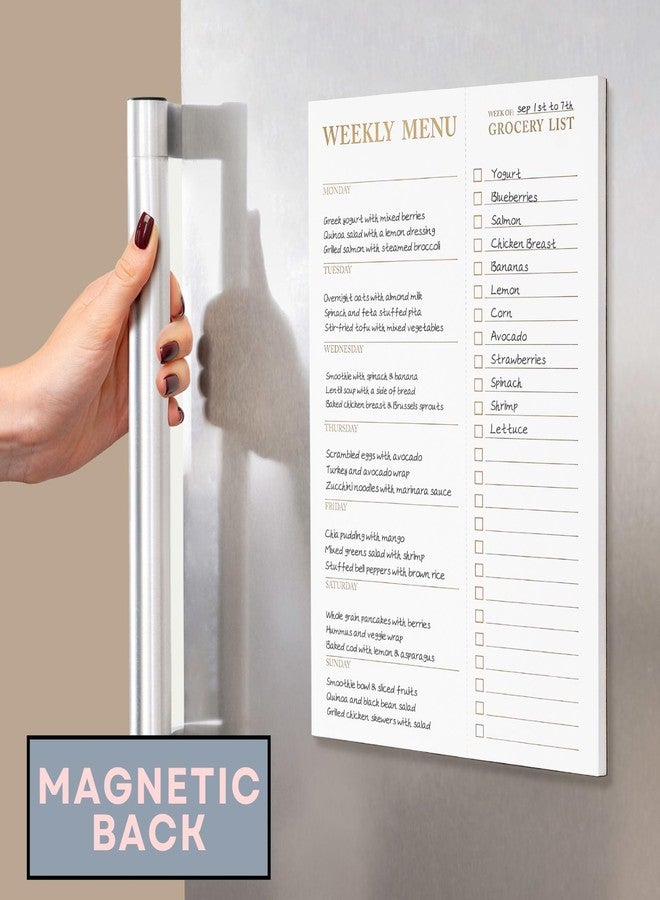 Paperell White Magnetic Meal Planner Notepad & Tear Off Weekly Grocery List for Fridge - Grocery Shopping List Notepad - Dinner List for Refrigerator - White and Gold Metalic Planner with 52 Sheets - 7 x 10 Inch - Image 3
