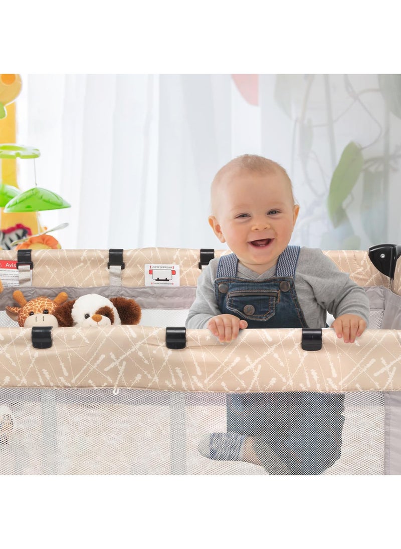 Baby Travel Crib Playpen - Foldable Bassinet with Toys Organizer Storage Bag, Carrying Travel Bag Mosquito Net