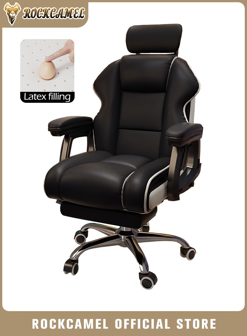 Gaming Chair/Computer Chair/Office Chair With Retractable Footrest, High-Resilience Latex Lining,PU Leather, Ergonomic Design With Lumbar And Neck Support, Height And Backrest Adjustment, Steel Silent Caster Base, Suitable For home Or Office