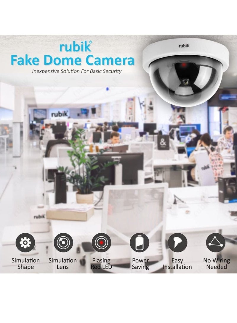 Rubik Dummy CCTV Dome Camera with Red LED Light, Fake Surveillance Simulation Camera Security Indoor Dome Camera with LED Light (White)  - Image 2