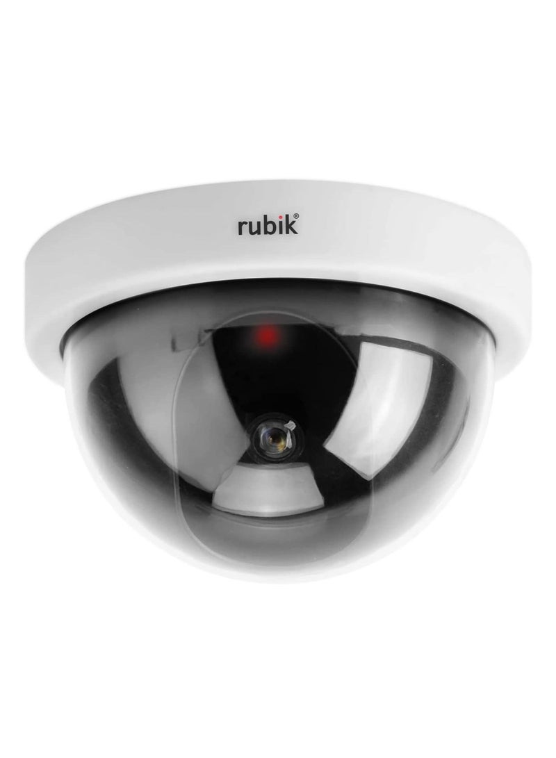 Rubik Dummy CCTV Dome Camera with Red LED Light, Fake Surveillance Simulation Camera Security Indoor Dome Camera with LED Light (White)  - Image 1
