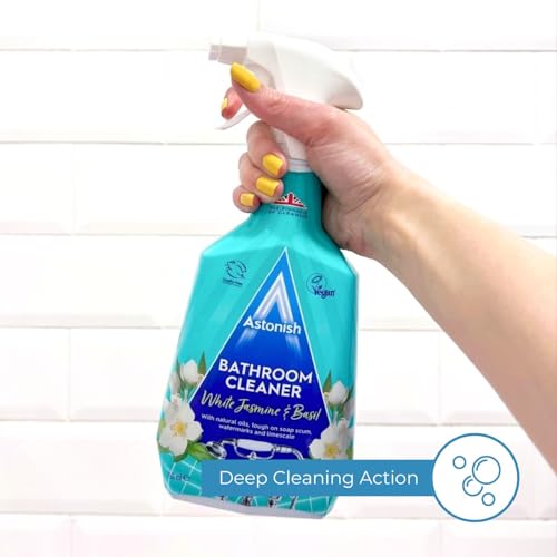 Astonish Streak Free Foaming Bathroom Cleaner Spray Bottle - Deep Cleaning White Jasmine & Basil Scented Spray For Soap Scum, Watermarks & Limescale - Cruelty Free Household Cleaning Supplies, 750 ml - Image 3
