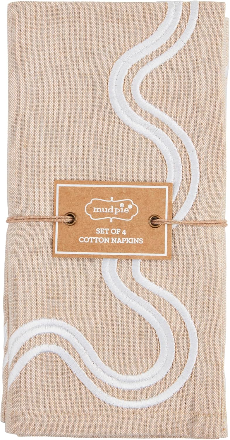 Mud Pie Wht Squiggly Chambray Napkin 18 x 18 White - Image 1