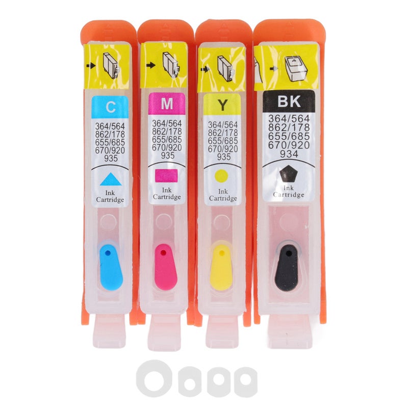 4 Pcs Ink Cartridge Black Blue Magenta Yellow Permanent Chip Replacement Refill Ink Cartridge for HP Officejet 920 - Image 1