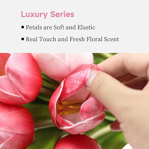 Buart Artificial Tulip in Bulk for Home Kitchen Wedding Bridal BouquetFake Flowers for Valentines Day Mothers Day Easter Table Centerpieces DecorationsLarge SizeMulti PinkRealTouch12pcs - Image 3