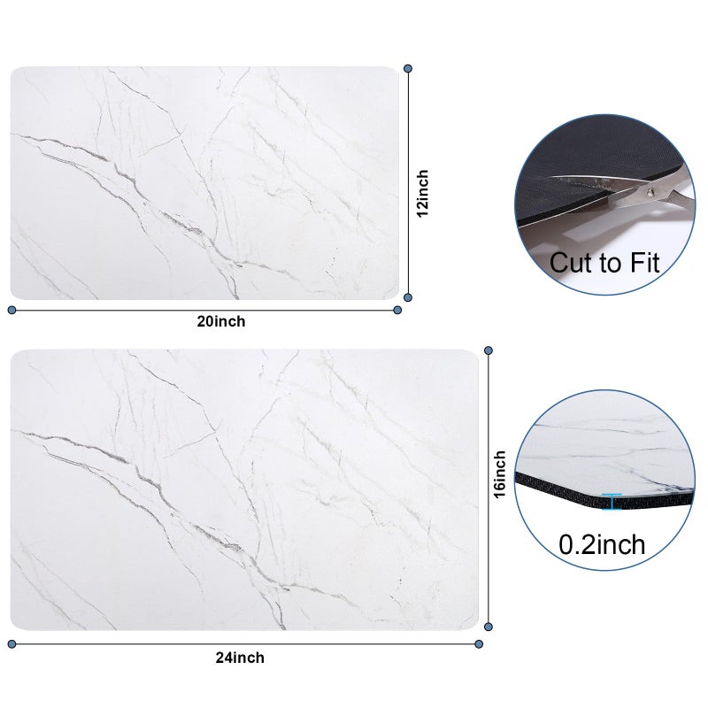 CooRug Marble Pattern Dish Drying Mat, Absorbent Coffee Bar Mat for Kitchen Counter, Non-slip Pad with Rubber Backed, Washable and Easy to Clean 16" x 24" Light Marble - Image 3