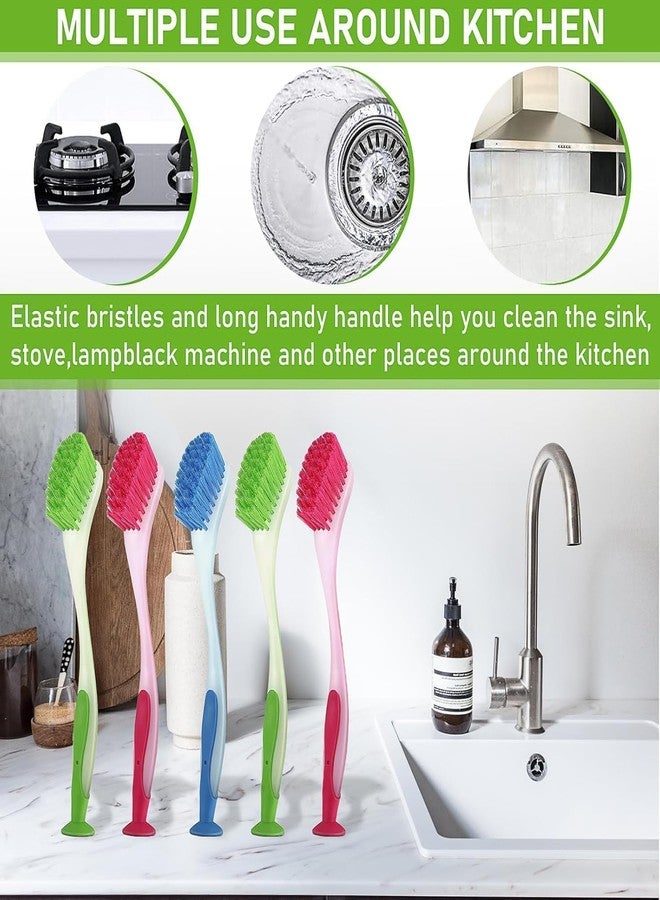 KisSealed Dish Brush with Long Handle,6 Pack Kitchen Scrub Brush with Suction Cup Base,Assorted Color Dishwashing Brush Durable Bristles for Cleaning Dishes,Pots,Pans and Sink - Image 5