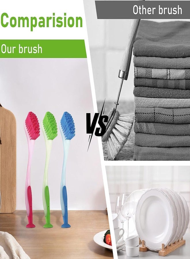 KisSealed Dish Brush with Long Handle,6 Pack Kitchen Scrub Brush with Suction Cup Base,Assorted Color Dishwashing Brush Durable Bristles for Cleaning Dishes,Pots,Pans and Sink - Image 4