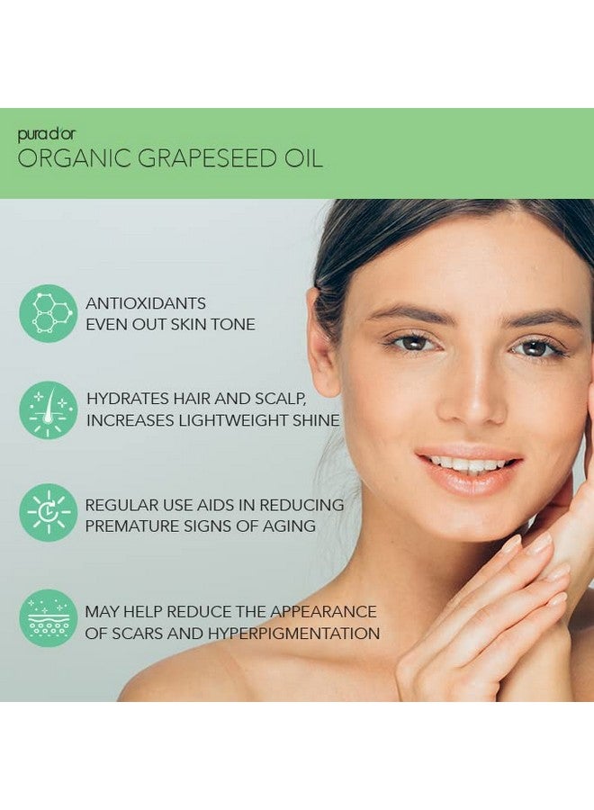 بيورا دور زيت بذور العنب العضوي 16 أونصة - زيت ناقل نقي وطبيعي 100% معتمد من وزارة الزراعة الأمريكية - مرطب سائل خفيف وحريري، بدون رائحة، خالٍ من الهكسين - للوجه والبشرة والشعر - للرجال والنساء - Image 2