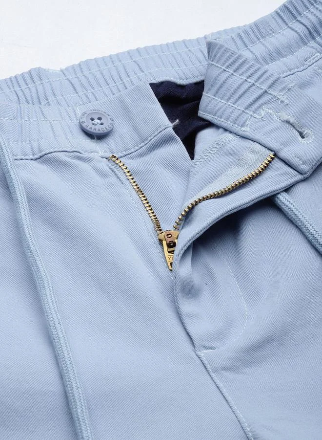 The Indian Garage Co Blue Men Blue Slim Fit Solid Chinos for Men | Best Price UAE