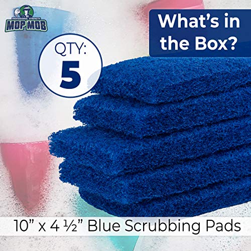 Mop Mob Medium Duty XL Blue Scouring Pad 5 Pack. 10 x 4.5in Large Multipurpose Nylon Scrubbing Sponges. Clean Kitchens, Bathrooms, Counters and Floors to Erase Grime and Make Surfaces Sparkle - Image 3