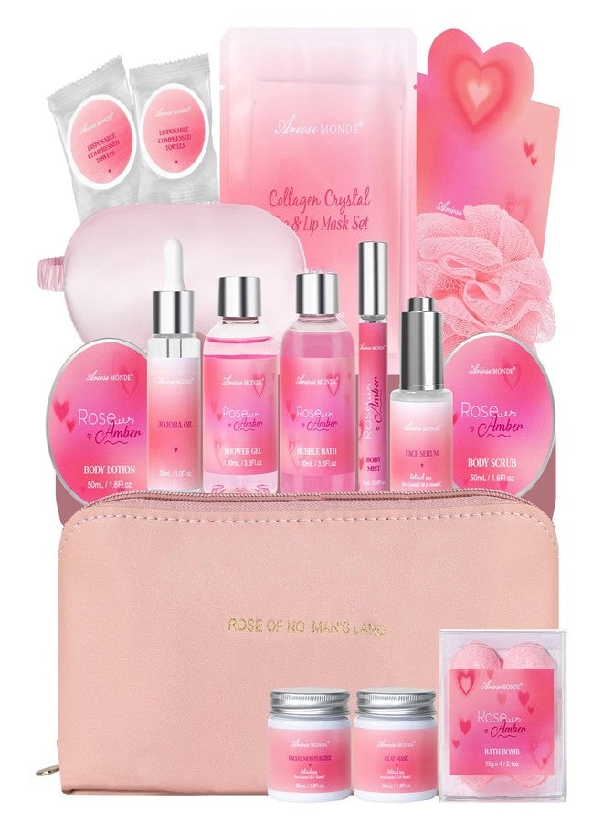 ArioseMonde Mothers Day Birthday Gifts for Women, 21 Pcs Rose Amber Scented Spa Gift Baskets, Self Care Bath & Body Facial Skincare Gift Set, Relaxing Home Spa Kit for Mom Her Friend Sister Wife Girlfriend - Image 1