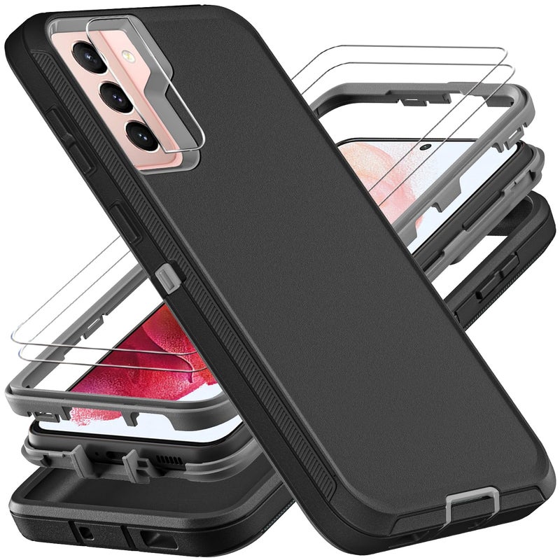YKHJKLEC for Samsung Galaxy S21 Case ONLY NOT FIT Galaxy S21 PlusS21 UltraS21 FE Military Grade Case with 2Pcs Tempered Glass Screen Protector 1Pcs Camera Lens Protector BlackGrey - Image 3