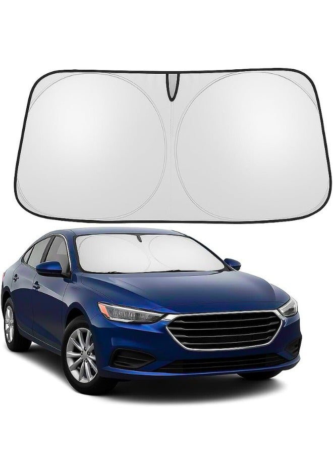 تشيس اب مظلة شمسية قابلة للطي للزجاج الأمامي للسيارة، فضية اللون مع حقيبة تخزين، مظلة شمسية عاكسة للزجاج الأمامي، نافذة أمامية للسيارة تحجب الأشعة فوق البنفسجية وحماية من حرارة الشمس، تحافظ على برودة السيارة، 145×80 سم - Image 2