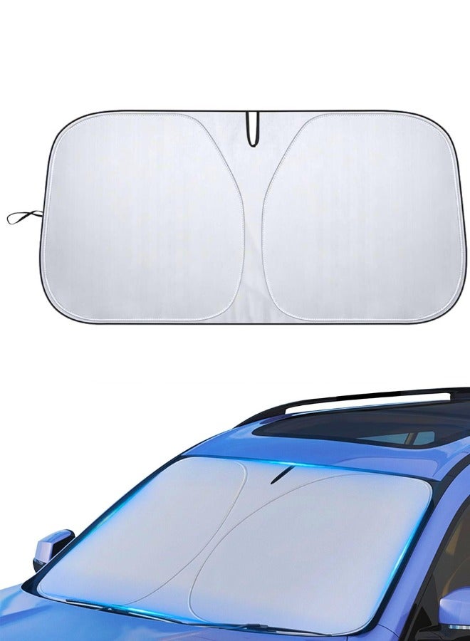 تشيس اب مظلة شمسية قابلة للطي للزجاج الأمامي للسيارة، فضية اللون مع حقيبة تخزين، مظلة شمسية عاكسة للزجاج الأمامي، نافذة أمامية للسيارة تحجب الأشعة فوق البنفسجية وحماية من حرارة الشمس، تحافظ على برودة السيارة، 145×80 سم - Image 3