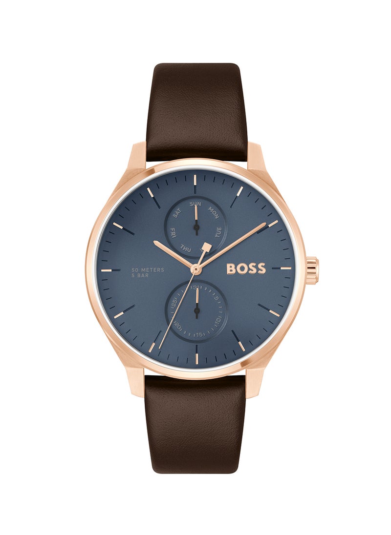 Men's Analog Round Shape Leather Wrist Watch 1514103 - 43 Mm