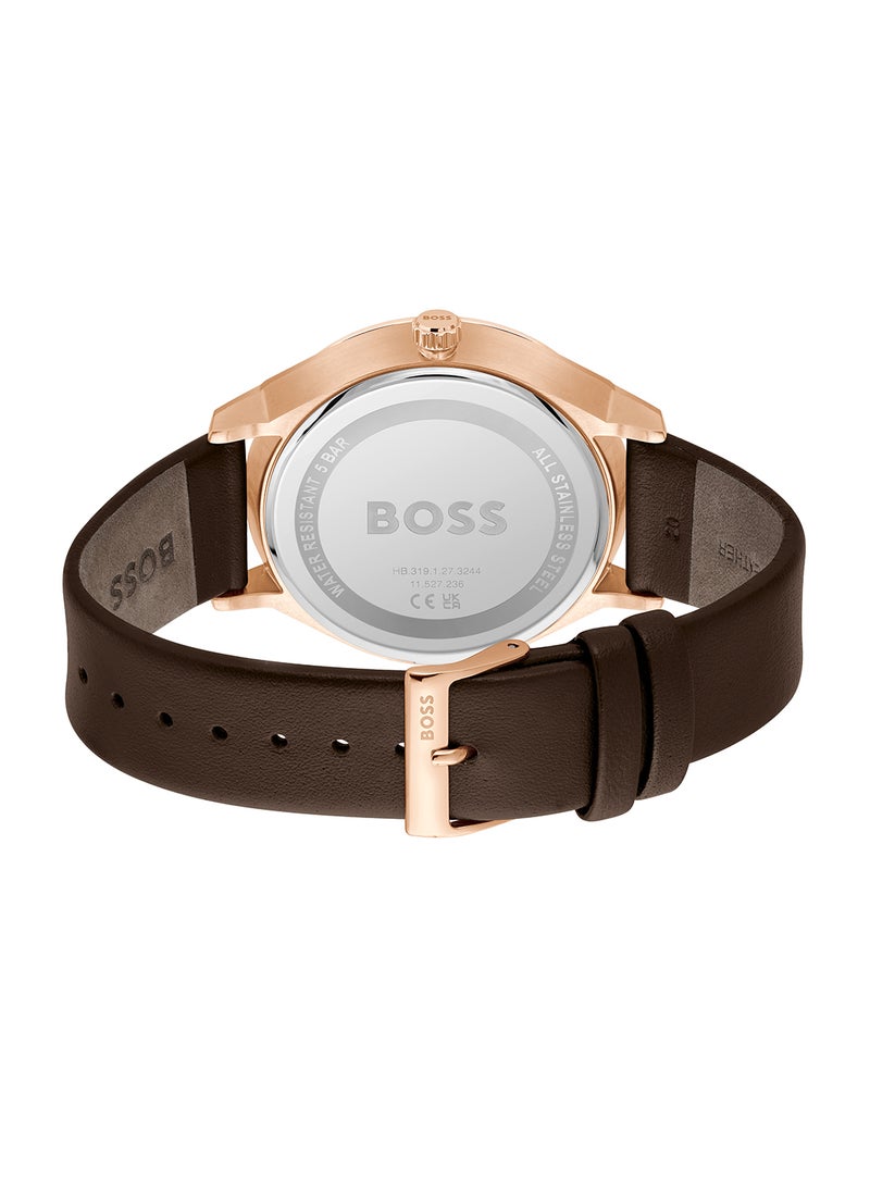 Men's Analog Round Shape Leather Wrist Watch 1514103 - 43 Mm