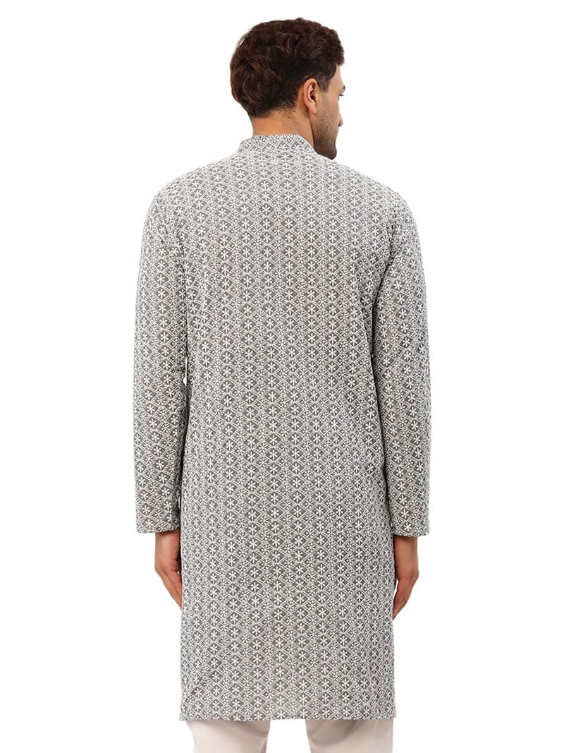 Jompers Men's Embroidered Pure Cotton Kurta. (Grey, M) - Image 2