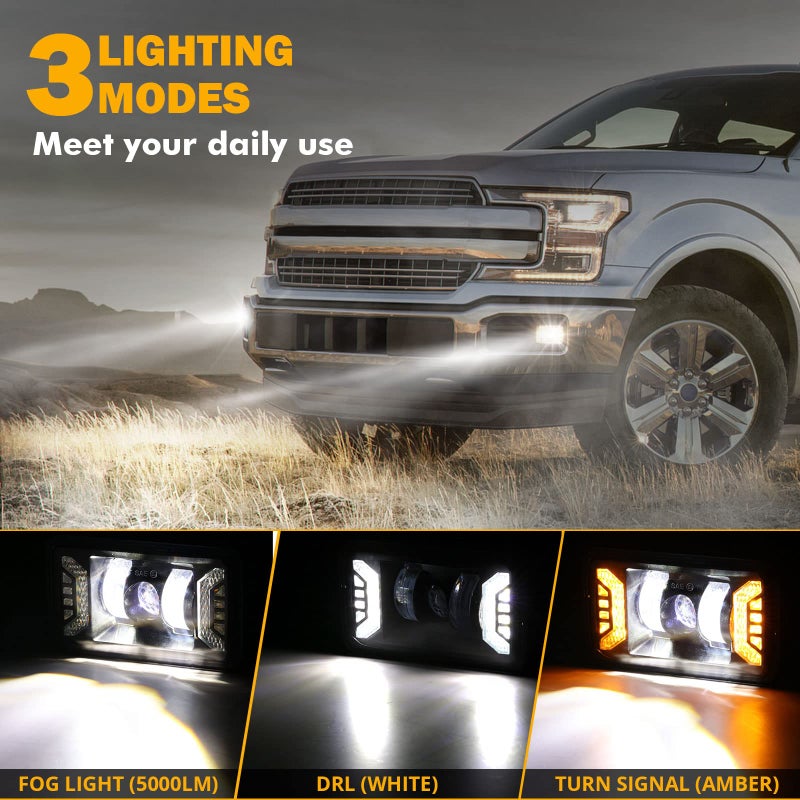 Auxbeam New Upgraded LED Fog Lights Lamp for Ford F150 2015-2020, 50W 200% Brighter with DRL&Turn Signal Waterproof Assembly Kit DOT Approved - Black - Image 2