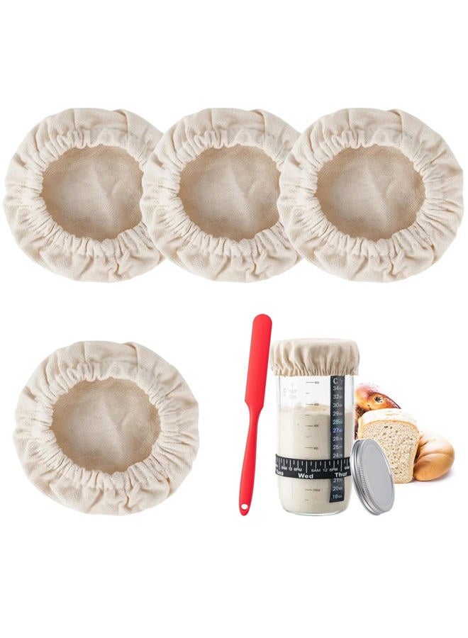 ZUAWAE Sourdough Jar Cover, Reusable Sourdough Cloth Cover, 4pc Handmade Cotton Cloth Covers for Sourdough Starter Jar Sourdough Bread Baking Supplies Fit Jars Mouth from 3-4 Inch - Image 1