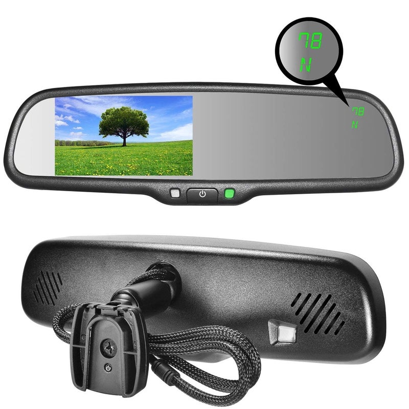 Master Tailgaters 10.5" OEM Rear View Mirror with 4.3" LCD Screen + Compass & Temperature | Rearview Universal Fit Mount | Auto Adjusting Brightness LCD | Anti Glare | Full Original Mirror Replacement - Image 3