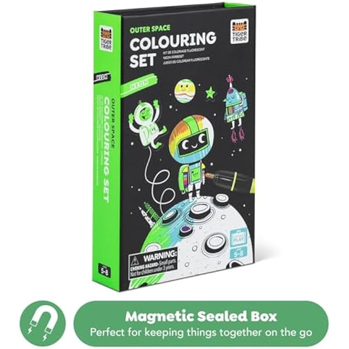 Tiger Tribe NEON COLOURING SET OUTER SPACE BABY & TODDLER TOYS COLOURING SETS JAM -PACKED WITH ACTIVITIES AND MAGNETIC FLAP TO KEEP CONTENTS SAFELY STORED DESIGNED FOR EASY PORTABLE PLAY, 5+ YEARS - Image 3