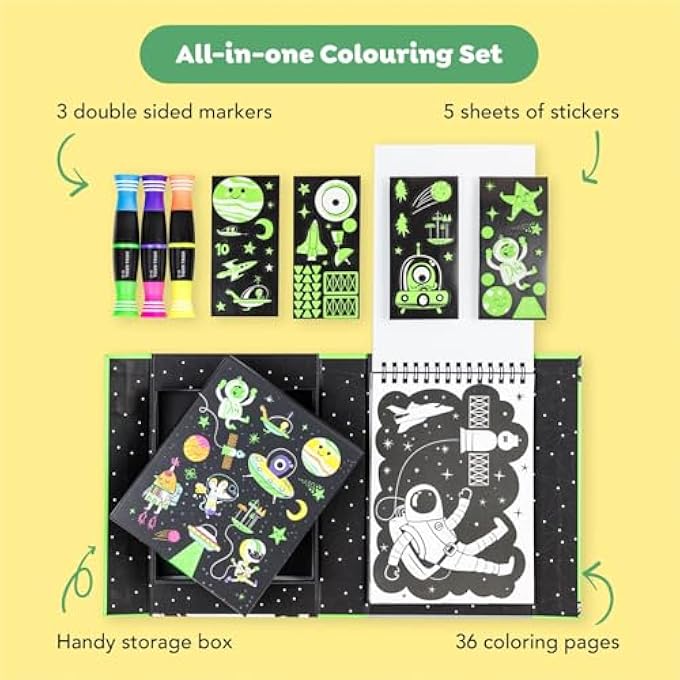 Tiger Tribe NEON COLOURING SET OUTER SPACE BABY & TODDLER TOYS COLOURING SETS JAM -PACKED WITH ACTIVITIES AND MAGNETIC FLAP TO KEEP CONTENTS SAFELY STORED DESIGNED FOR EASY PORTABLE PLAY, 5+ YEARS - Image 4
