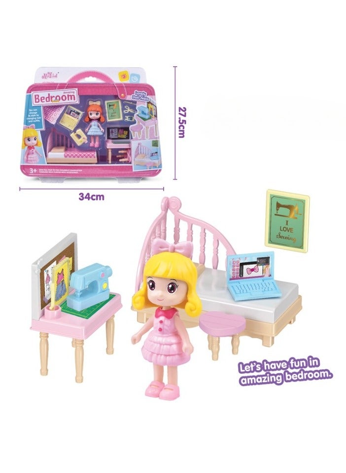 AROAQ Mini House Furniture Set, durable plastic dollhouse furniture set, role-playing parent-child interactive game, Miniature Doll House Accessories for children, (6303A small bedroom) - Image 1