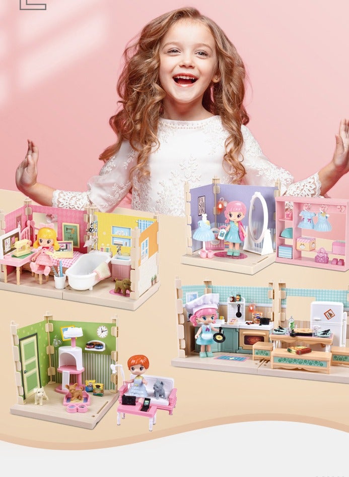 AROAQ Mini House Furniture Set, durable plastic dollhouse furniture set, role-playing parent-child interactive game, Miniature Doll House Accessories for children, (6303A small bedroom) - Image 2