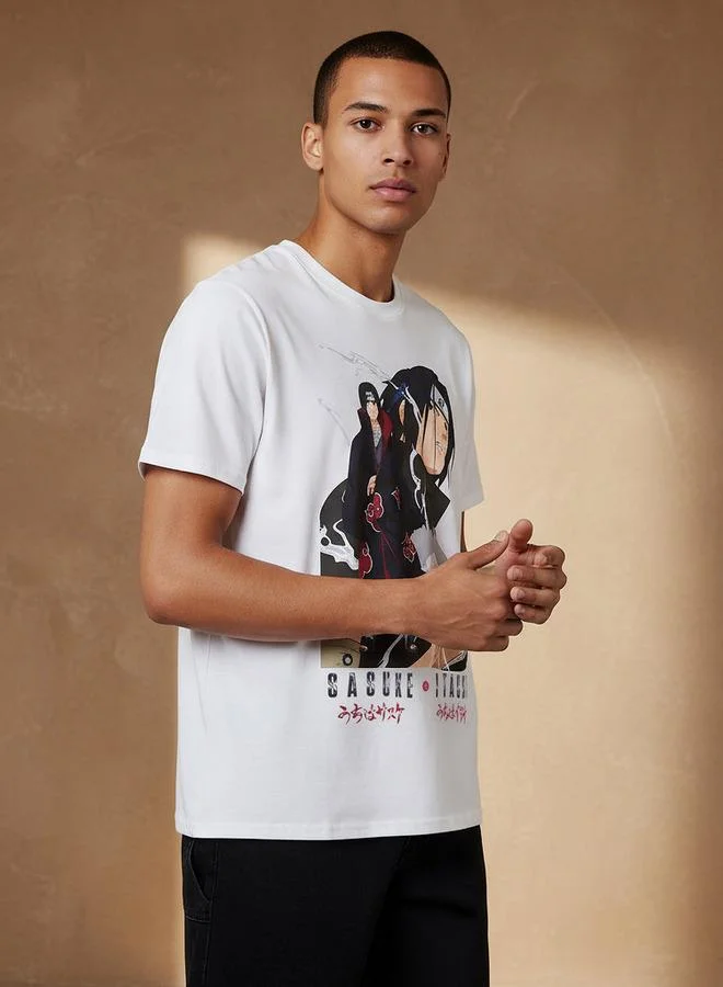 SP Characters Men Regular Fit Crew Neck Short Sleeves Sasuke Itachi Print T-shirt
