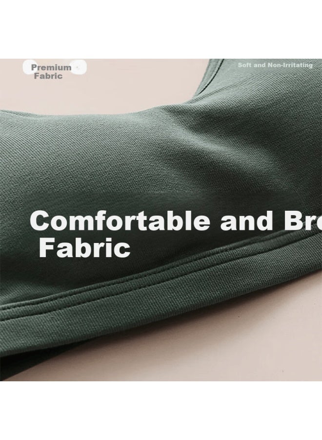 WOODPECKER Wood Women's Pure Cotton Cross Back Thin Padded Bra Vest Camisole Small Chest Push-up Tube Top Green XL - Image 2