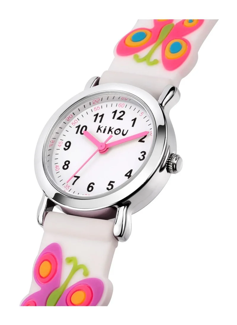 Kikou Mignon Kids Analog Watch for Boys & Girls - White Dial, 26mm Round Case, White Polyurethane Strap, Quartz, 30M Water Resistant - R4551102502
