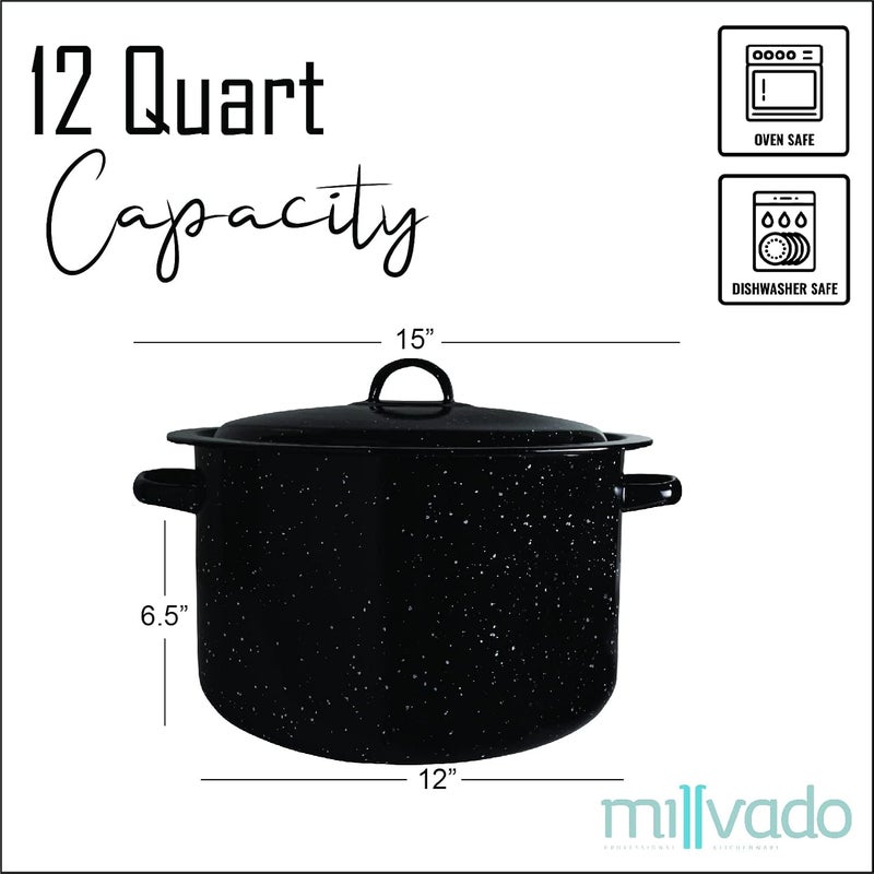Millvado Granite 12 Qt Stockpot, Nonstick Soup Pot With Lid, Speckled Enamel Ware Cookware, Large Stock Pot For Boiling and Cooking, Big Granite Cooking Pot for Stovetop, Campfire, Outdoor Stove - Image 5