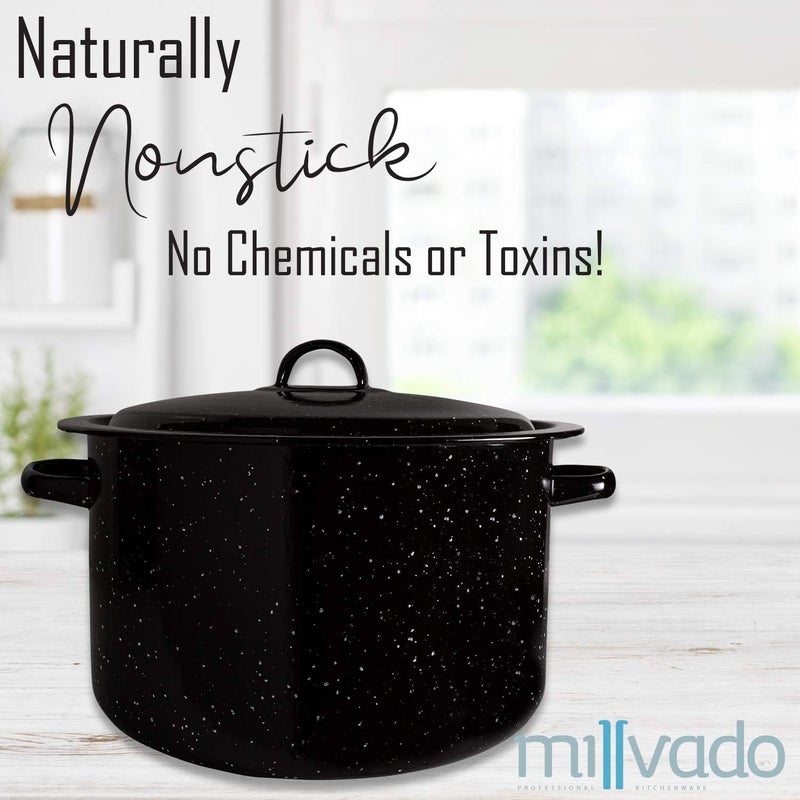 Millvado Granite 12 Qt Stockpot, Nonstick Soup Pot With Lid, Speckled Enamel Ware Cookware, Large Stock Pot For Boiling and Cooking, Big Granite Cooking Pot for Stovetop, Campfire, Outdoor Stove - Image 2