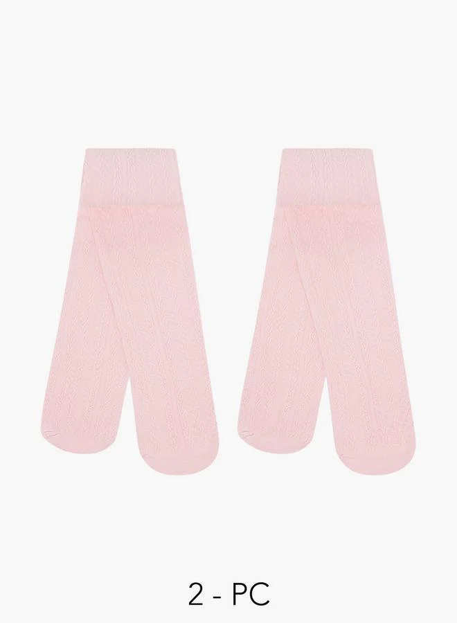 Flora Bella By Shoexpress Textured Tights with Elasticated Waistband - Set of 2