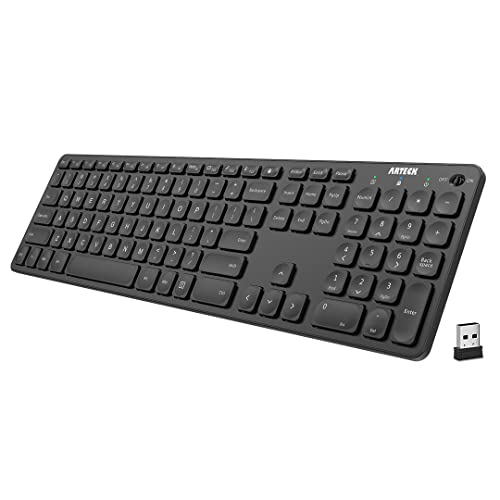 Arteck 2.4G Wireless Keyboard Ultra Slim Full Size Keyboard with Numeric Keypad and Media Hotkey for Computer/Desktop/PC/Laptop/Surface/Smart TV and Windows 10/8/ 7 Built-in Rechargeable Battery - Image 1