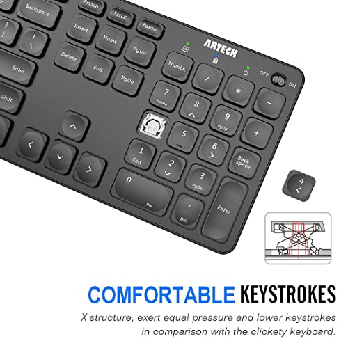 Arteck 2.4G Wireless Keyboard Ultra Slim Full Size Keyboard with Numeric Keypad and Media Hotkey for Computer/Desktop/PC/Laptop/Surface/Smart TV and Windows 10/8/ 7 Built-in Rechargeable Battery - Image 3