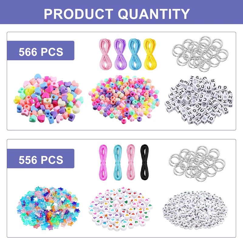 HUSOUE 1122 PCS Keyring Making Kit - DIY Keychain Making Kit with Key Rings, Letter Beads, Colored Beads, and Cords for Backpack Charms and Party Favors - Image 2