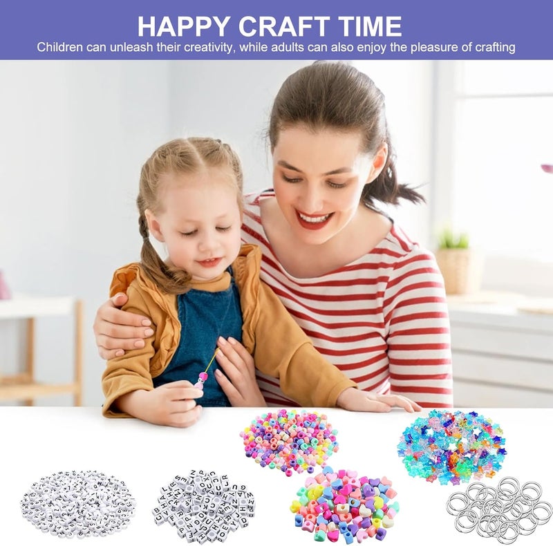 HUSOUE 1122 PCS Keyring Making Kit - DIY Keychain Making Kit with Key Rings, Letter Beads, Colored Beads, and Cords for Backpack Charms and Party Favors - Image 5