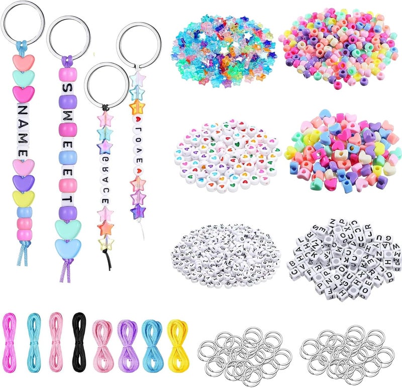 HUSOUE 1122 PCS Keyring Making Kit - DIY Keychain Making Kit with Key Rings, Letter Beads, Colored Beads, and Cords for Backpack Charms and Party Favors - Image 1